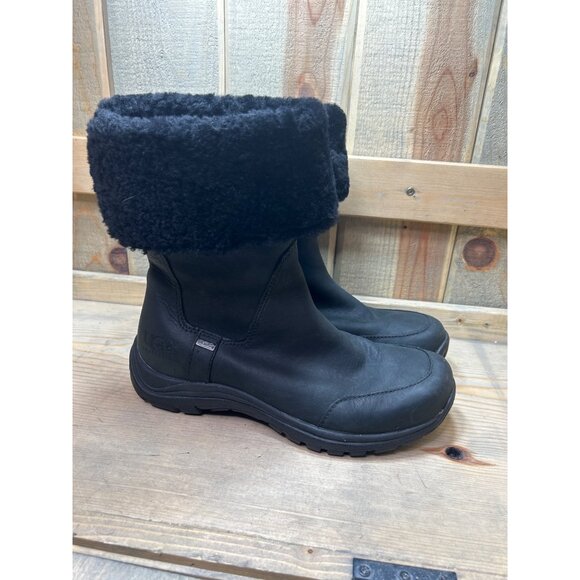 US7 UGG Leather Fold Over Shearling Lined Boots Vibram Sheepskin Waterproof - Picture 3 of 8